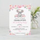 Koala Roze Bloemen Greenery Meisje Verjaardagsfees Kaart (Staand voorkant)