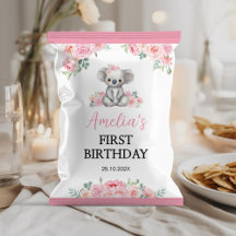 Koala Roze Bloemen Meisje Verjaardag Chip Bag Wrap