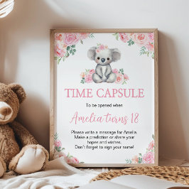 Koala Roze Bloemen Verjaardag Party Time Capsule S Poster