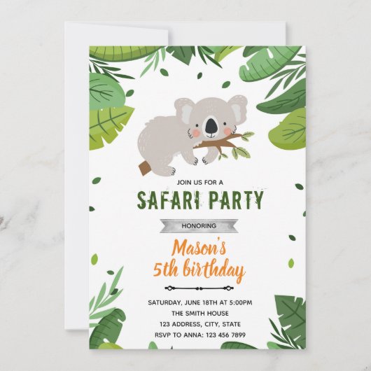 Koala safari dierentuin uitnodiging (Voorkant)