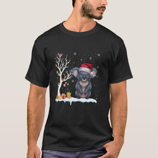 Koala Santa Hat Feestelijke boom Licht Kerstmis Pa T-shirt (Voorkant)