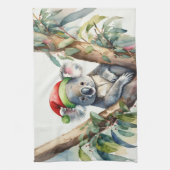 Koala Santa Hat zit in een gumtree Theedoek (Verticaal)
