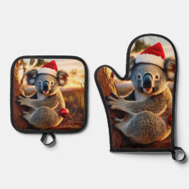 Koala Santa Hat Zittend in Gumtree Ovenwant & Pannenlap Set
