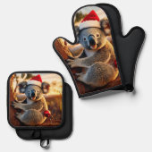 Koala Santa Hat Zittend in Gumtree Ovenwant & Pannenlap Set (Voorkant / Achterkant)