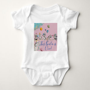 Koala Schattig Eerste Verjaardag pastel Roze Aquar Romper