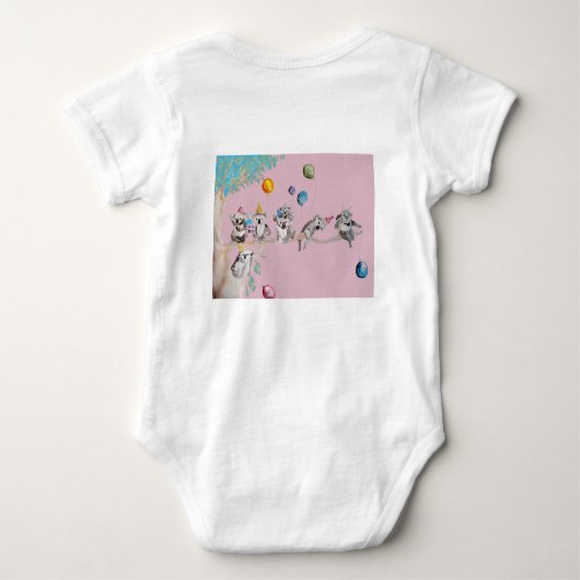 Koala Schattig Eerste Verjaardag pastel Roze Aquar Romper (Achterkant)