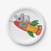 Koala slapen op kleurrijke raket papieren bordje (Voorkant)