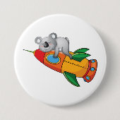 Koala slapen op kleurrijke raket ronde button 7,6 cm (Voorkant)