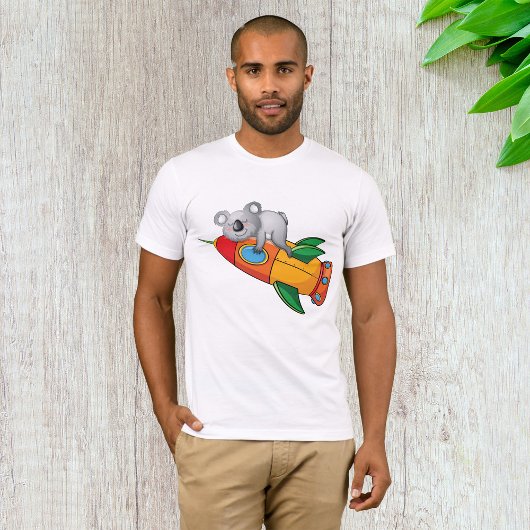 Koala slapen op kleurrijke raket t-shirt