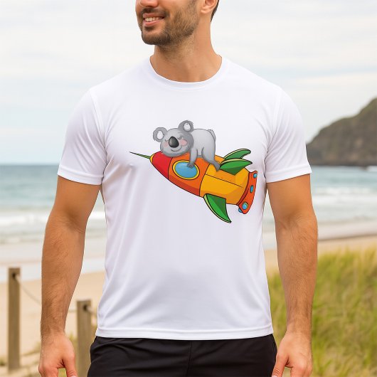 Koala slapen op kleurrijke raket t-shirt