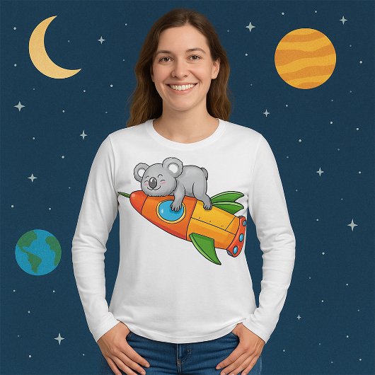 Koala slapen op kleurrijke raket t-shirt