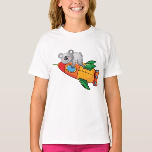 Koala slapen op kleurrijke raket t-shirt (Voorkant)