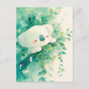 Koala Slapend op Tak met Aquarel Groen Blad Briefkaart