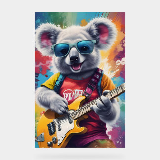 Koala speelt gitaar, rock graffiti acryl bord