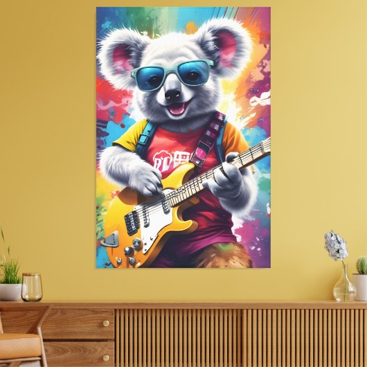 Koala speelt gitaar, rock graffiti canvas afdruk (Insitu (Woonkamer))