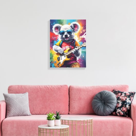 Koala speelt gitaar, rock graffiti canvas afdruk (Insitu (Woonkamer))