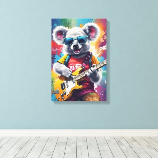 Koala speelt gitaar, rock graffiti canvas afdruk (Insitu (Houten vloer))