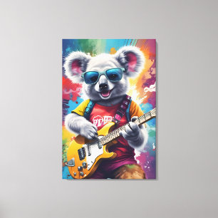 Koala speelt gitaar, rock graffiti canvas afdruk