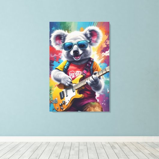 Koala speelt gitaar, rock graffiti canvas afdruk (Insitu (Houten vloer))