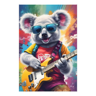 Koala speelt gitaar, rock graffiti foto afdruk