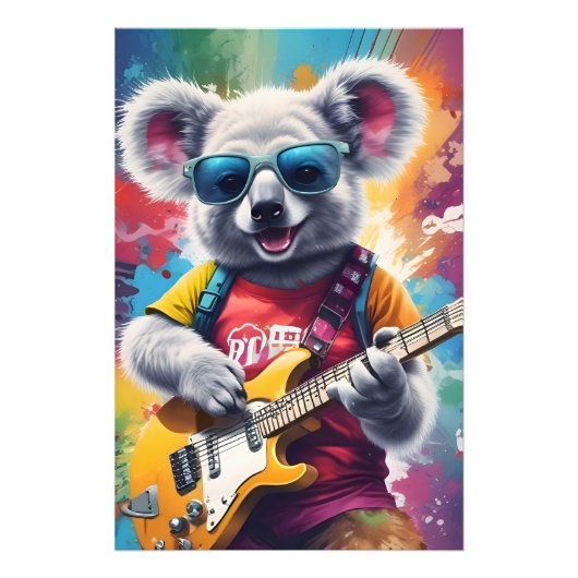 Koala speelt gitaar, rock graffiti foto afdruk (Voorkant)