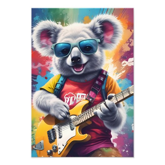 Koala speelt gitaar, rock graffiti foto afdruk (Voorkant)