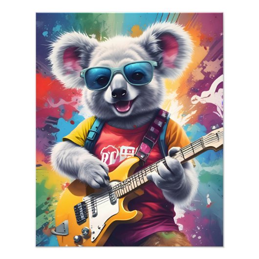 Koala speelt gitaar, rock graffiti foto afdruk (Voorkant)