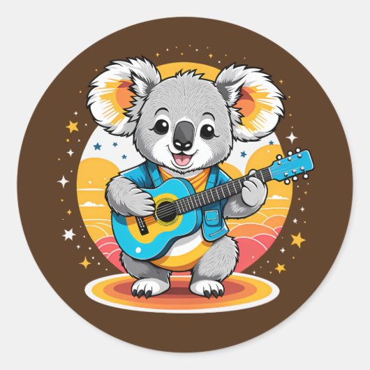 Koala Strumming een gitaar Ronde Sticker (Voorkant)