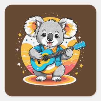 Koala Strumming een gitaar Vierkante Sticker