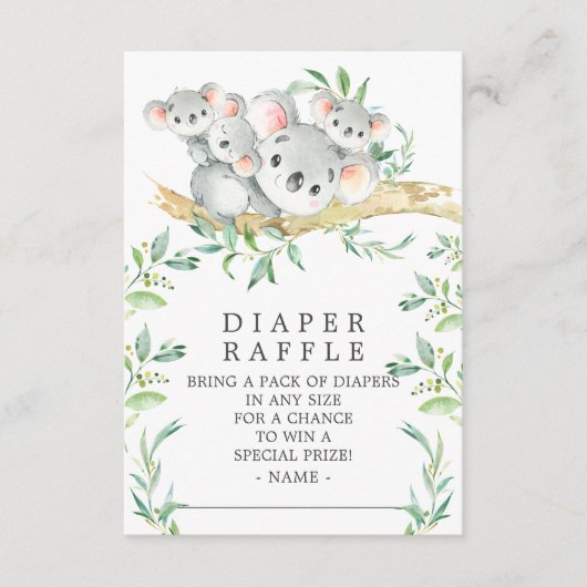 Koala Triplets Baby shower Luier Raffle Ticket Informatiekaartje (Voorkant)