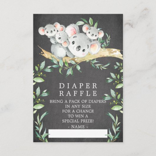 Koala Triplets Baby shower Luier Raffle Ticket Informatiekaartje (Voorkant)
