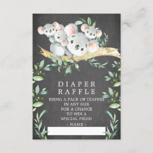 Koala Triplets Baby shower Luier Raffle Ticket Informatiekaartje