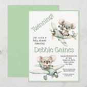 Koala Tweeling Baby Shower Uitnodiging | Geslachts (Voorkant / Achterkant)