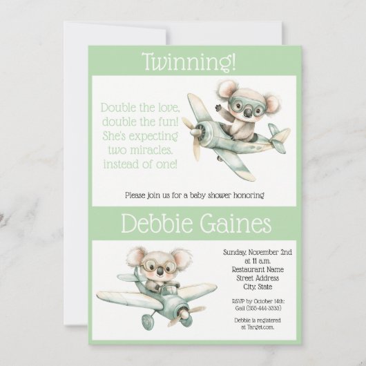 Koala Tweeling Baby Shower Uitnodiging | Geslachts (Voorkant)