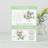 Koala Tweeling Baby Shower Uitnodiging | Geslachts (Staand voorkant)