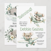 Koala Tweeling Baby Shower Uitnodiging | Geslachts (Voorkant / Achterkant)