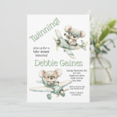 Koala Twin Baby shower Uitnodiging | genderneutraa (Staand voorkant)