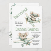 Koala Twin Baby shower Uitnodiging | genderneutraa (Voorkant / Achterkant)