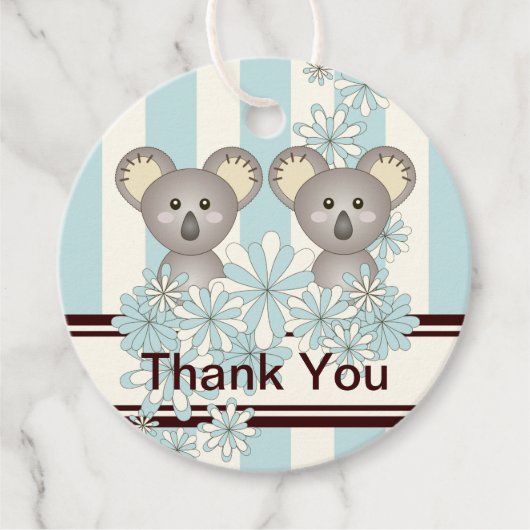 Koala Twin Boy Baby shower / Verjaardag Bedankt Bedankjes Labels (Voorkant)