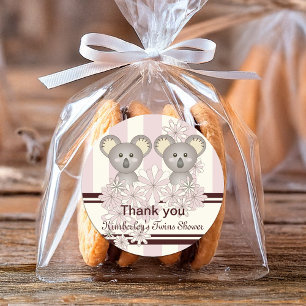 Koala Twin Girl Baby shower / Verjaardag Bedankt Ronde Sticker
