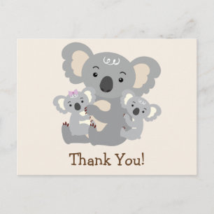 Koala Twins Baby shower Bedankt Briefkaart