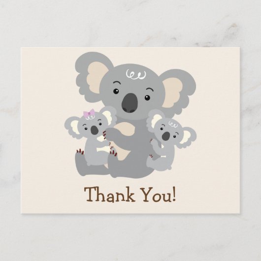 Koala Twins Baby shower Dank u Briefkaart (Voorkant)