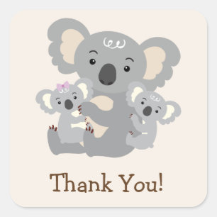 Koala Twins Baby shower Dank u Vierkante Sticker