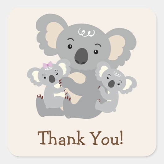 Koala Twins Baby shower Dank u Vierkante Sticker (Voorkant)