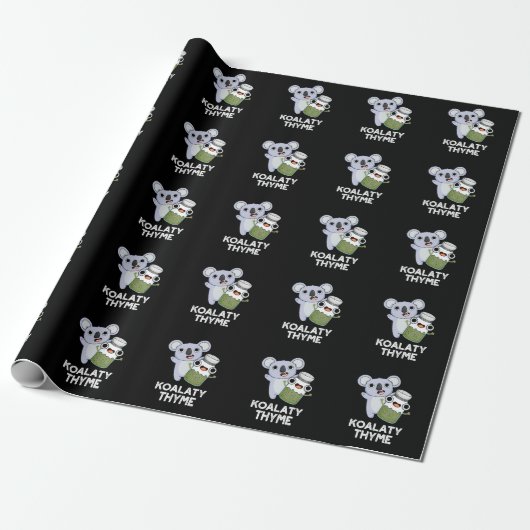 Koala-ty Thyme Funny Koala Thyme Pun Dark BG Cadeaupapier (Uitgerold)