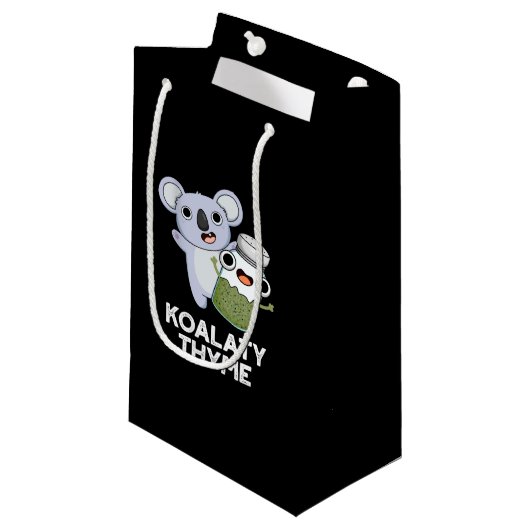 Koala-ty Thyme Funny Koala Thyme Pun Dark BG Klein Cadeauzakje (Voorkant Gekanteld)