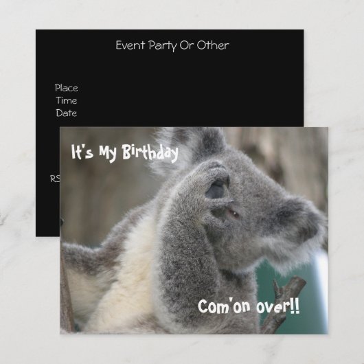 Koala uitnodiging verjaardagsfeestje (Voorkant / Achterkant)