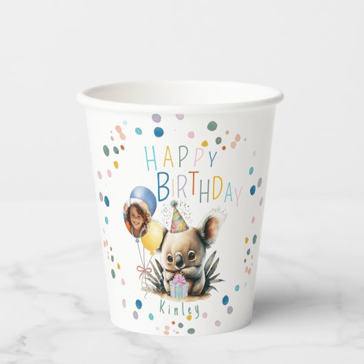 Koala Verjaardag Papier Cups Papieren Bekers (Voorkant)