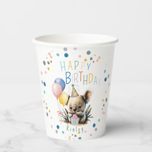 Koala Verjaardag Papier Cups Papieren Bekers (Voorkant)