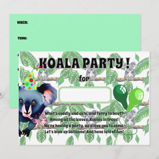 KOALA verjaardagsfeest Kaart (Voorkant / Achterkant)